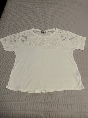 Baraschi Lace Embellished White T-Shirt - Size S